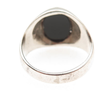 800 Silver Vintage Egypt Real Black Onyx Oxidized Ring Size 11