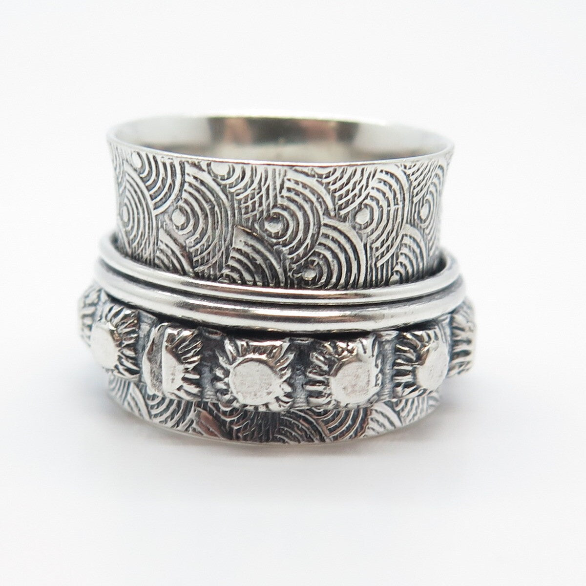 925 Sterling Silver Vintage Cannetille Wide Band Ring Size 7.5