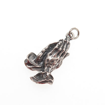925 Sterling Silver Vintage Prayer Hands Oxidized Mini Charm Pendant