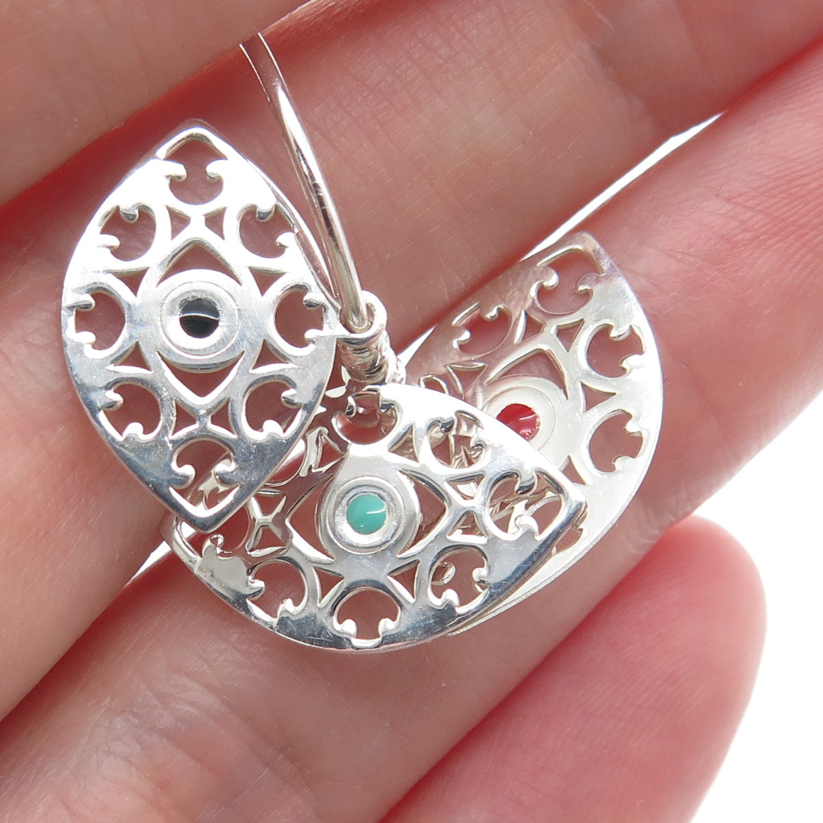 925 Sterling Silver Enamel Evil's Eye Amulet Interchangeable Charm Hoop Earrings