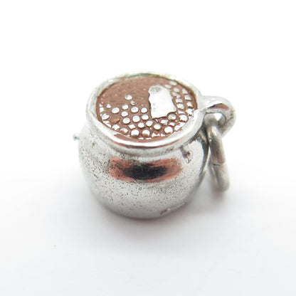 WELLS 925 Sterling Silver Vintage Enamel Claypot 3D Charm Pendant