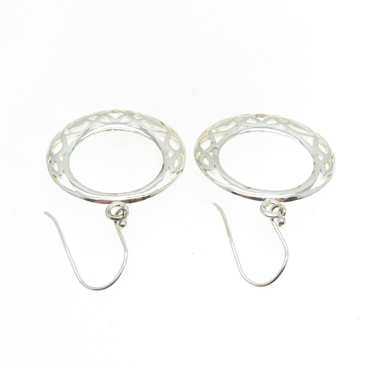 925 Sterling Silver Ornate Crescent Circle Dangle Earrings