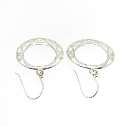 925 Sterling Silver Ornate Crescent Circle Dangle Earrings