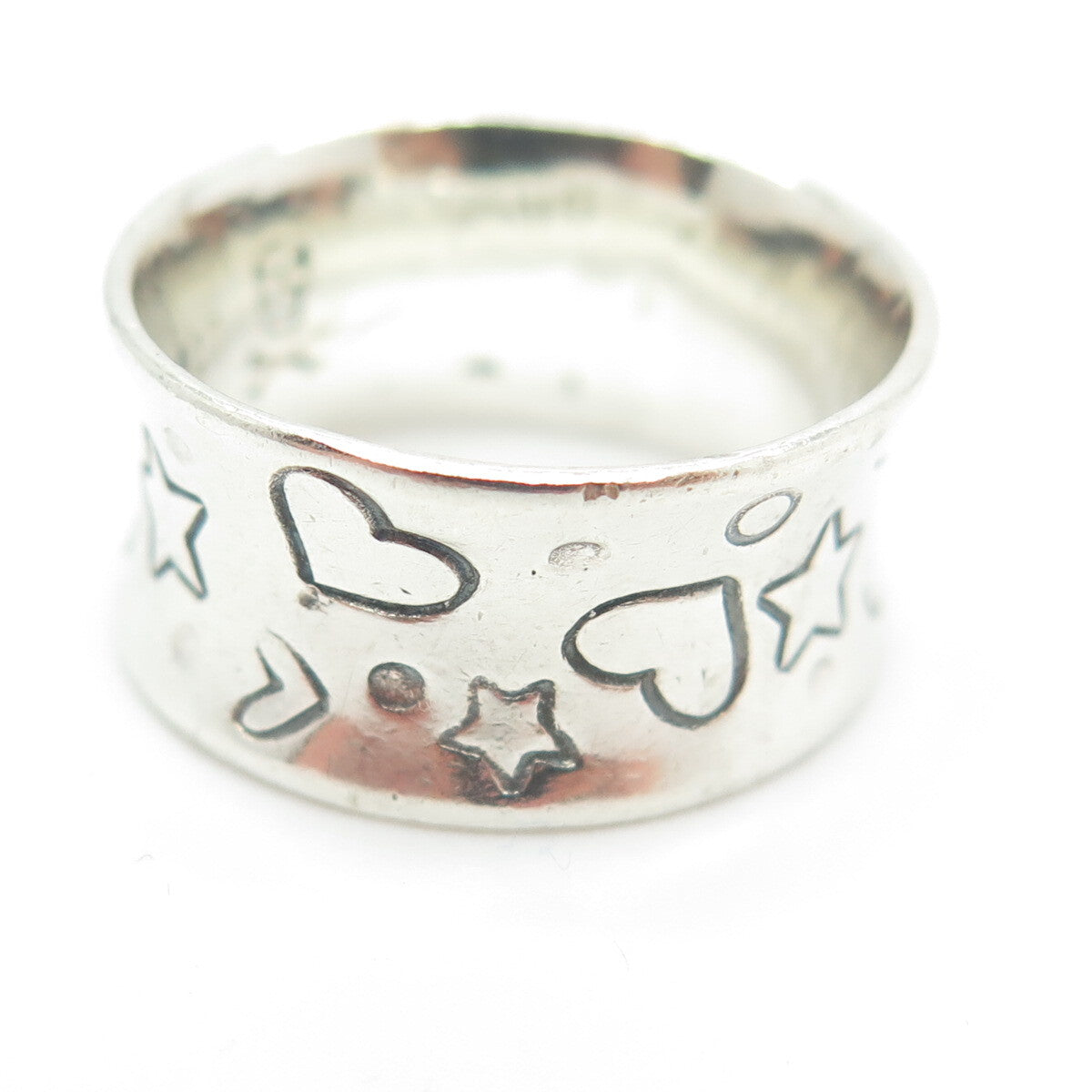 AWS JEWELRY 925 Sterling Silver Vintage Hearts & Stars Band Ring Size 6.5