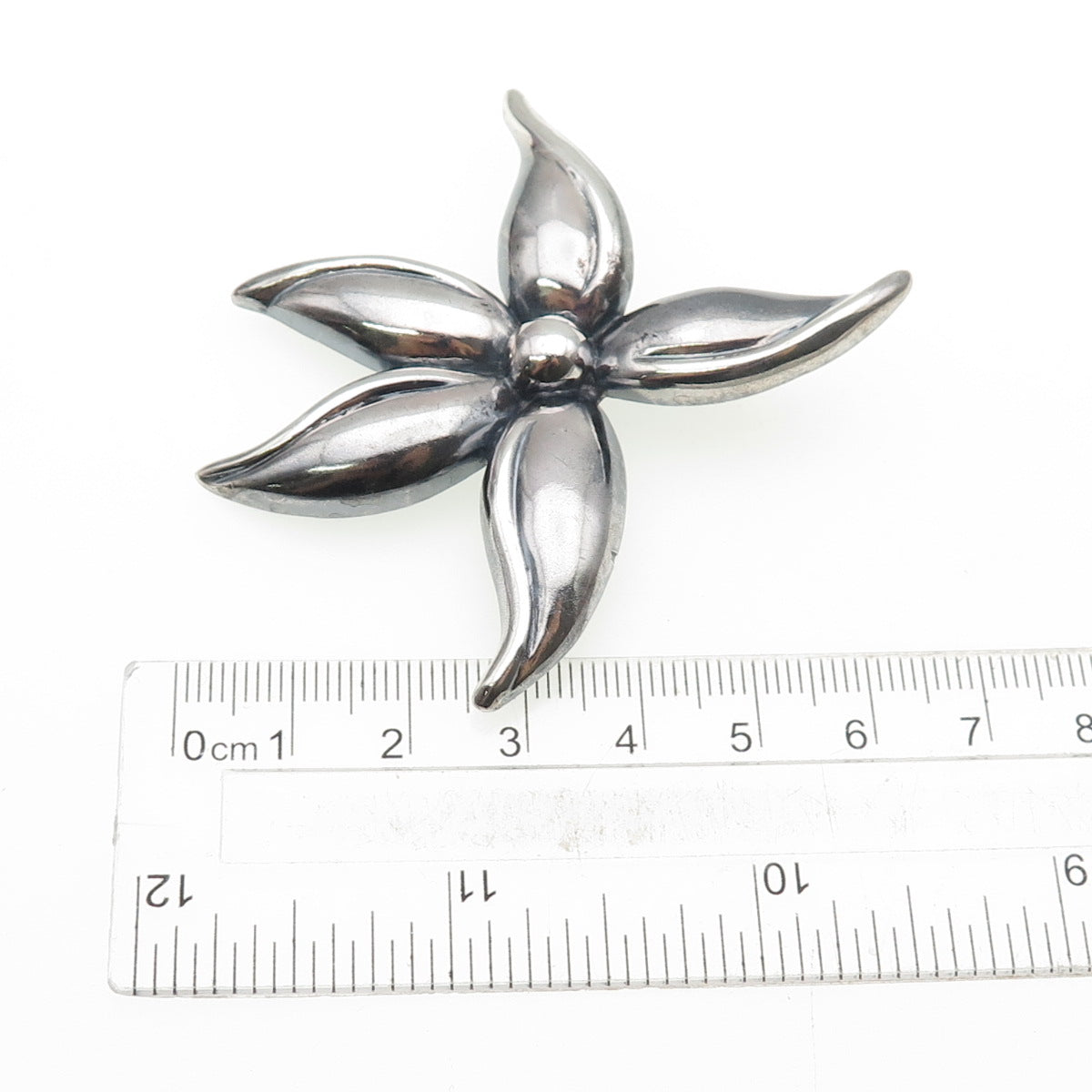 925 Sterling Silver Vintage Flower Oxidized Pin Brooch