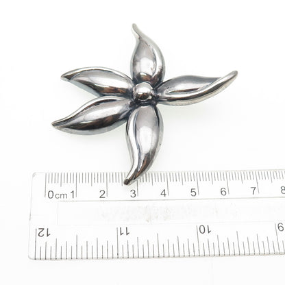 925 Sterling Silver Vintage Flower Oxidized Pin Brooch