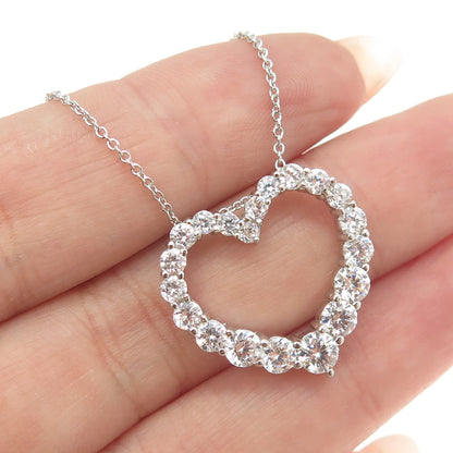 925 Sterling Silver Round-Cut Shaped C Z Open Heart Rolo Chain Necklace 16-18"