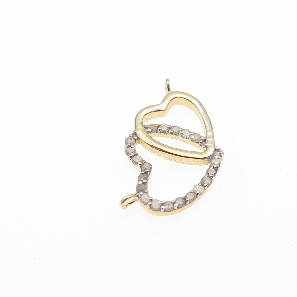 Han 925 Sterling Gold Plated Real Diamond Couple Heart Centerpiece Mini Pendant