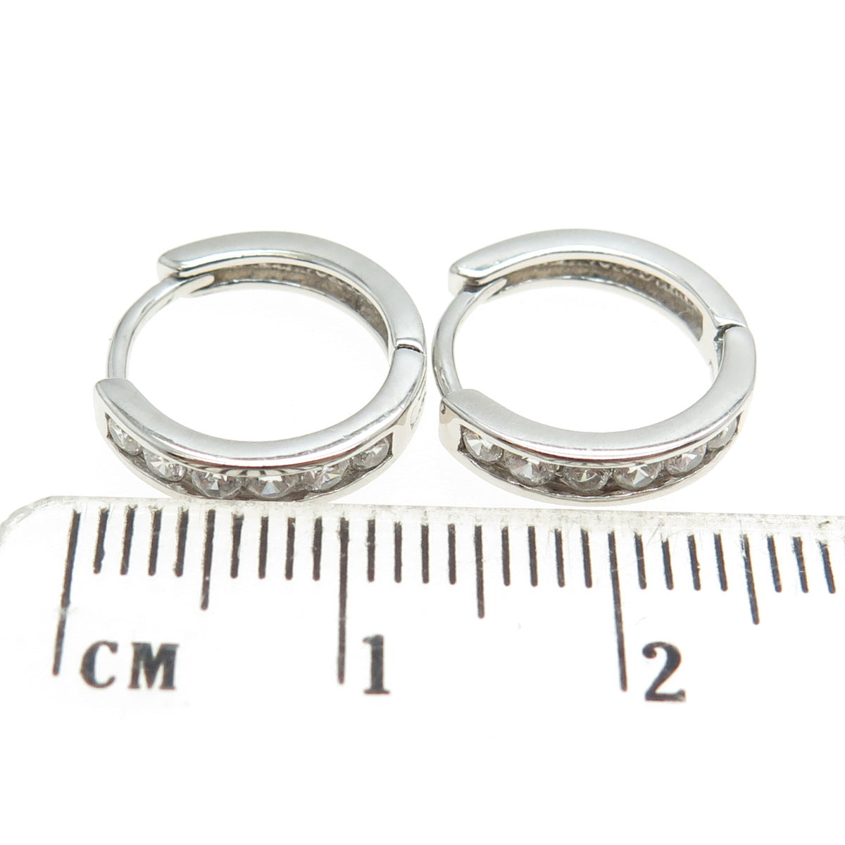 925 Sterling Silver Round-Cut C Z Hoop Earrings