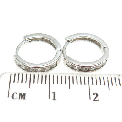 925 Sterling Silver Round-Cut C Z Hoop Earrings