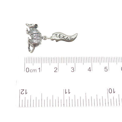 925 Sterling Silver Vintage Armadillo Texas Oxidized Minimalist Charm Pendant