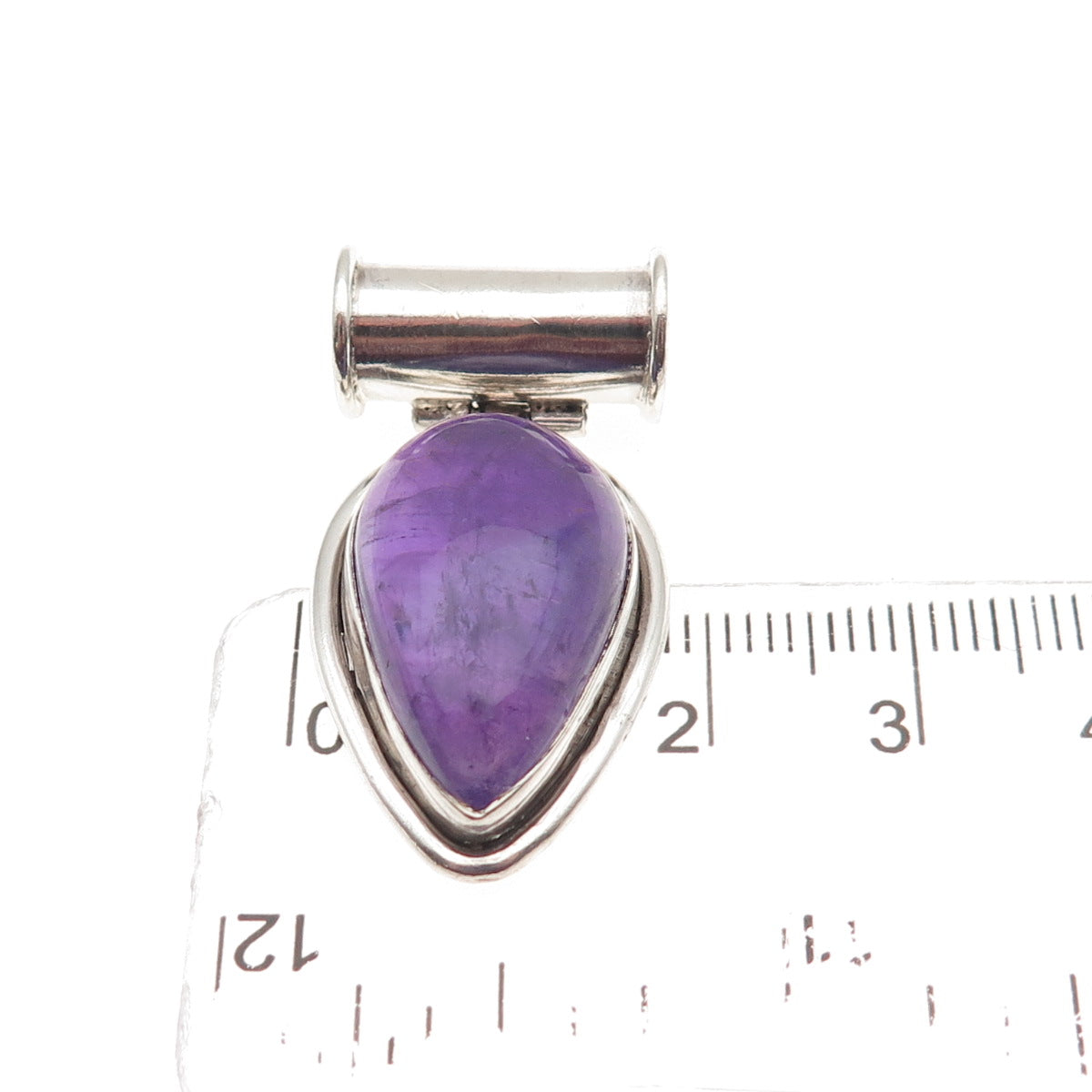 925 Sterling Silver Vintage Real Amethyst Modernist Oxidized Slide Pendant