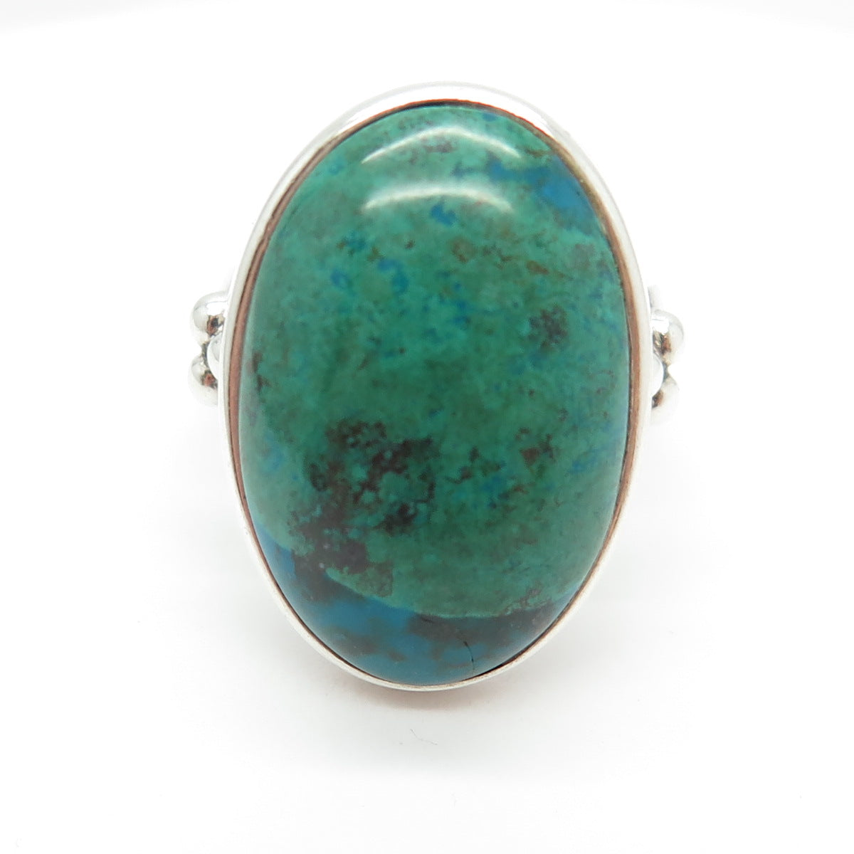 925 Sterling Silver Vintage Peru Real Chrysocolla Gemstone Ring Size 10