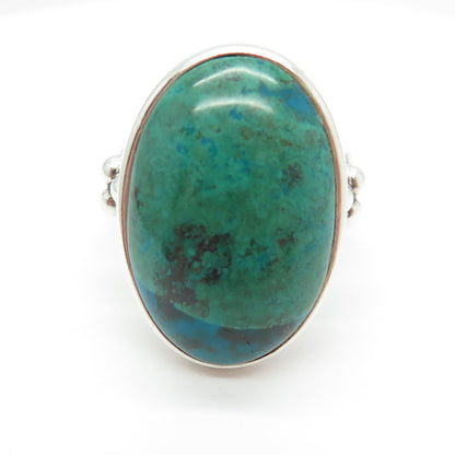 925 Sterling Silver Vintage Peru Real Chrysocolla Gemstone Ring Size 10