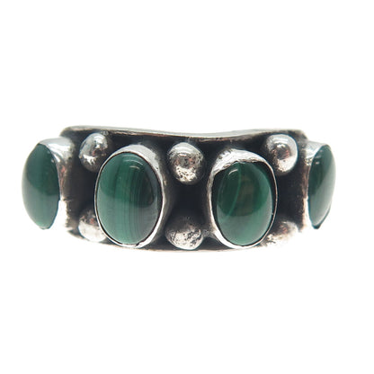 925 Sterling Silver Vintage Real Malachite Beaded Oxidized Ring Size 6.5