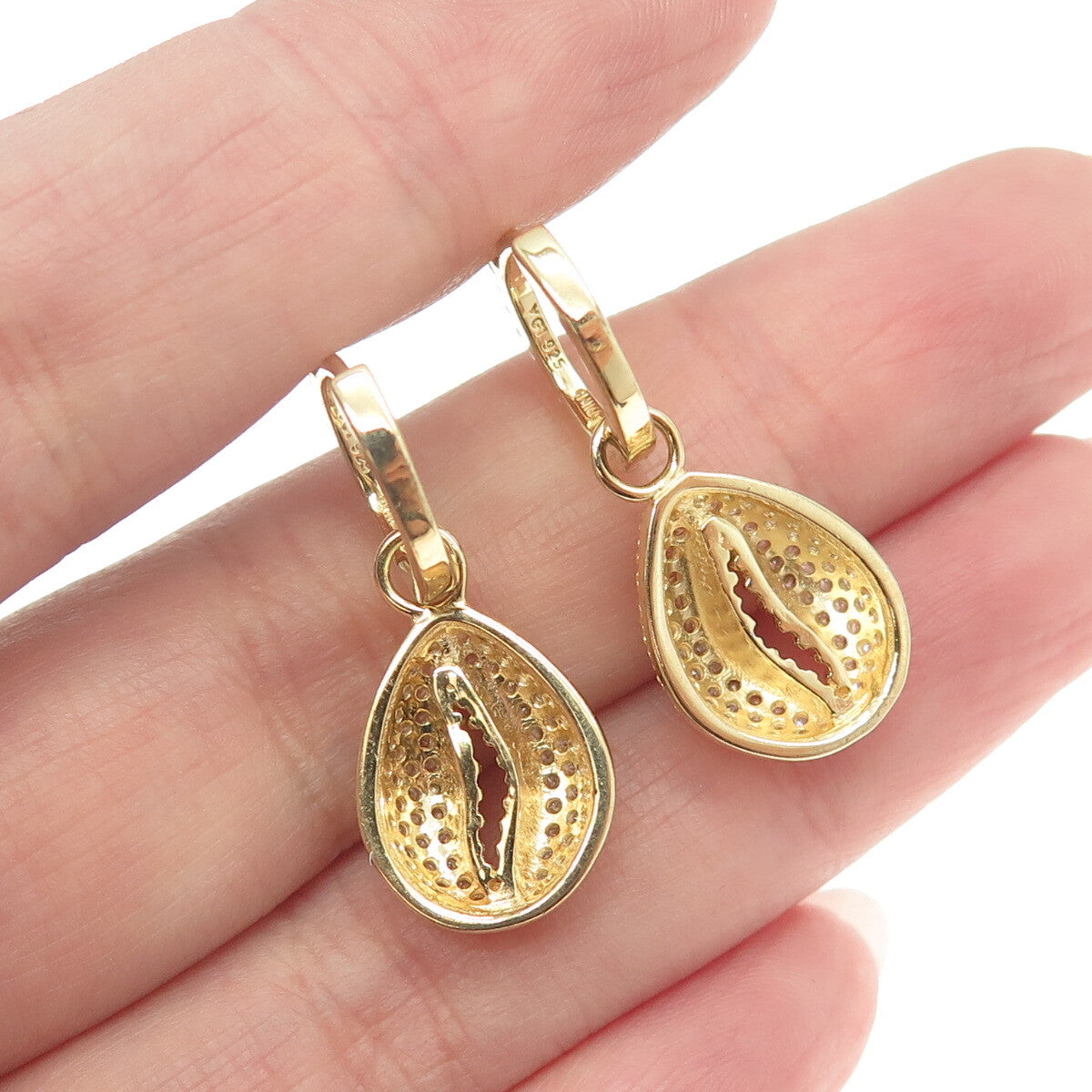925 Sterling Silver Gold Plated Round-Cut C Z Coffee Bean Dangling Earrings
