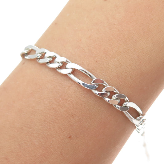 925 Sterling Silver Vintage Figaro Link Bracelet 8"
