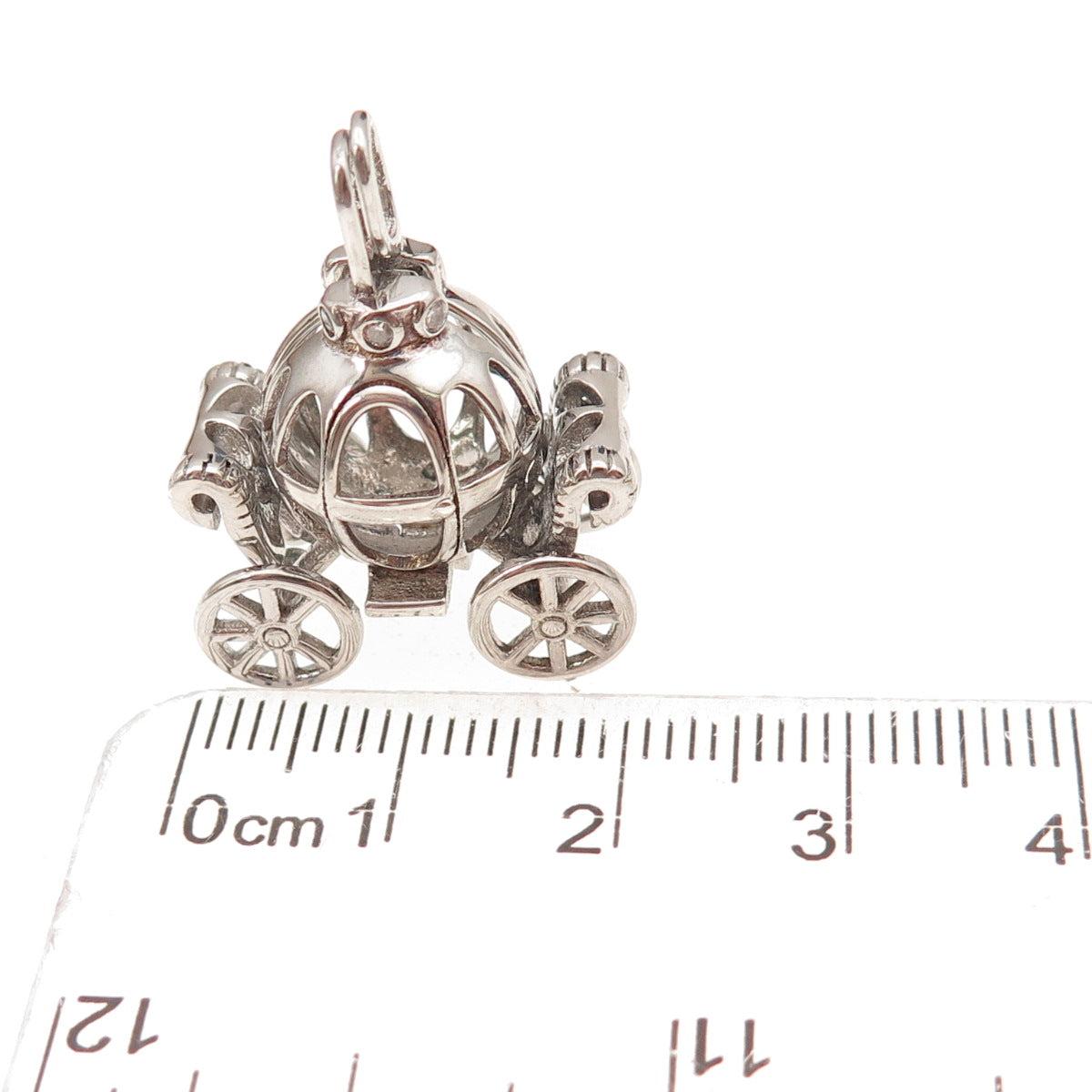 925 Sterling Silver Vintage C Z Cinderella Pumpkin Carriage Open Cage Pendant