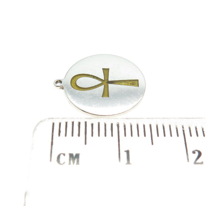 TOKEMOTI 925 Sterling Silver Enamel Egyptian Ankh Tag Minimalist Charm Pendant