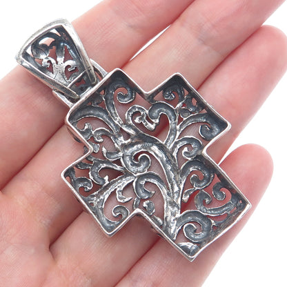 925 Sterling Silver Vintage Ornate Cross Oxidized Pendant