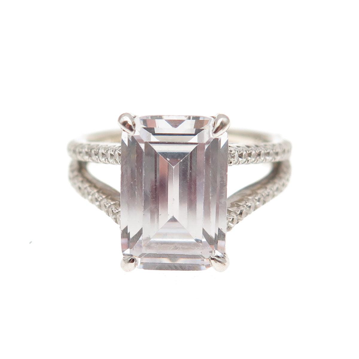 DSMK 925 Sterling Silver Emerald & Round-Cut C Z Engagement Ring Size 6.25