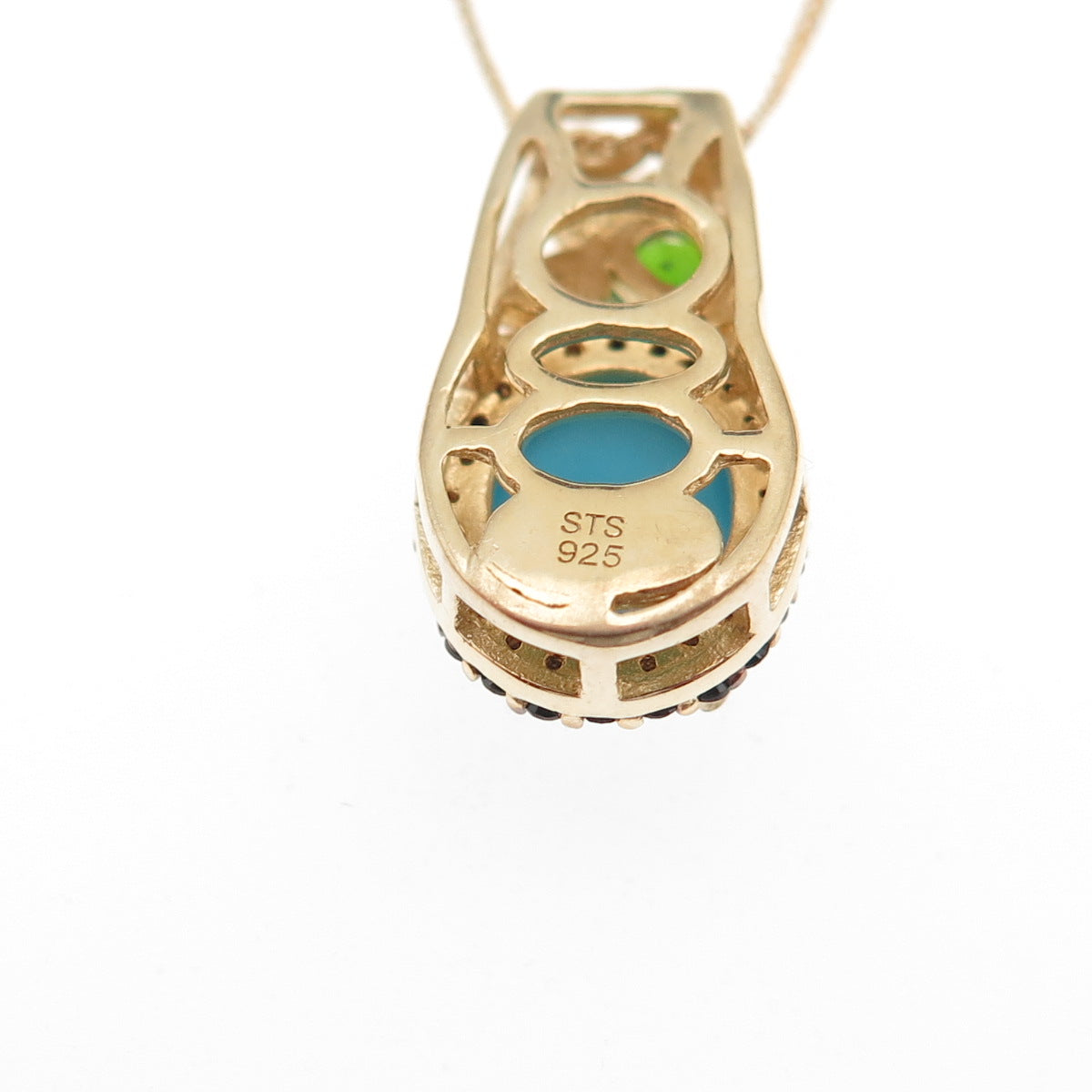 Chuck Clemency 925 Sterling Gold Plated Turquoise Spinel & Peridot Necklace 20"
