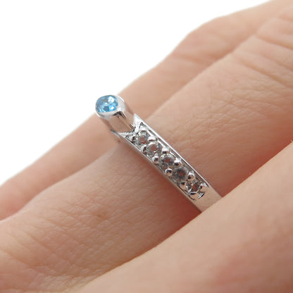 925 Sterling Silver Real Blue & White Topaz Ring Size 7.25