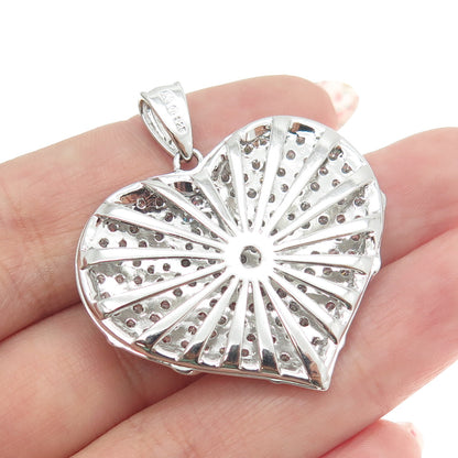 925 Sterling Silver Pave C Z Heart Large Pendant