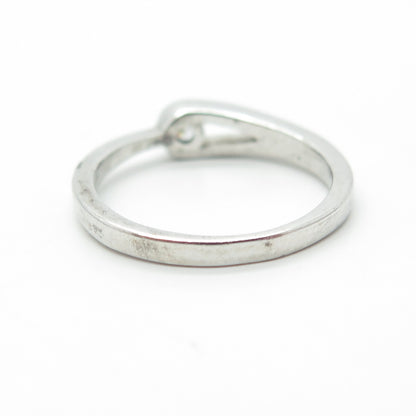 925 Sterling Silver White C Z Hook & Eye Ring Size 5.75