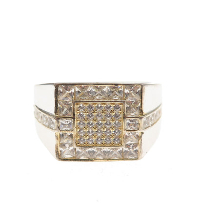 925 Sterling Silver 2-Tone Vintage Round & Princess-Cut C Z Ring Size 11