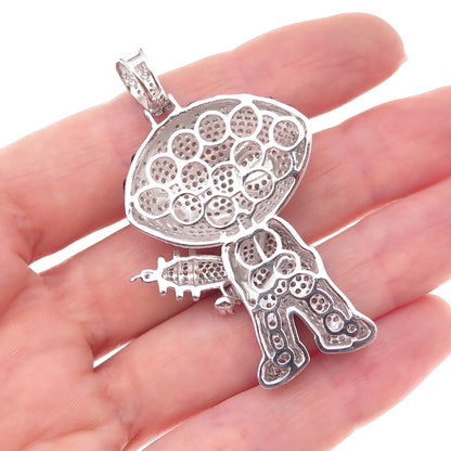 925 Sterling Silver Enamel & C Z Stewie Griffin Pendant