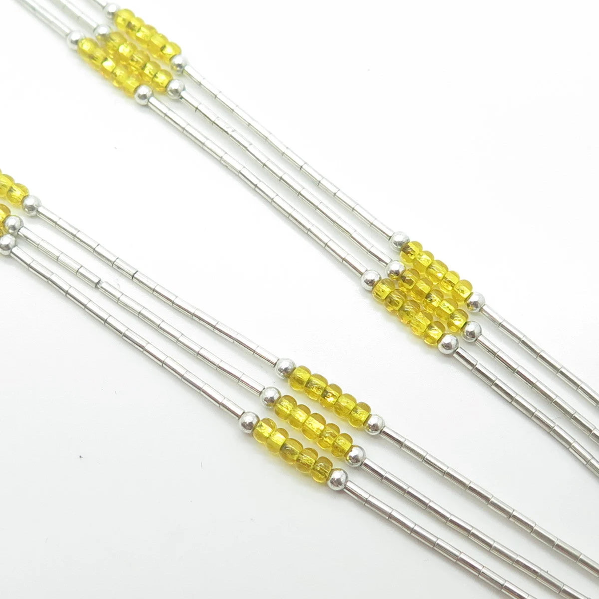 925 Sterling Silver Vintage Sunrise Southwestern Yellow Bead Liquid Necklace 20"