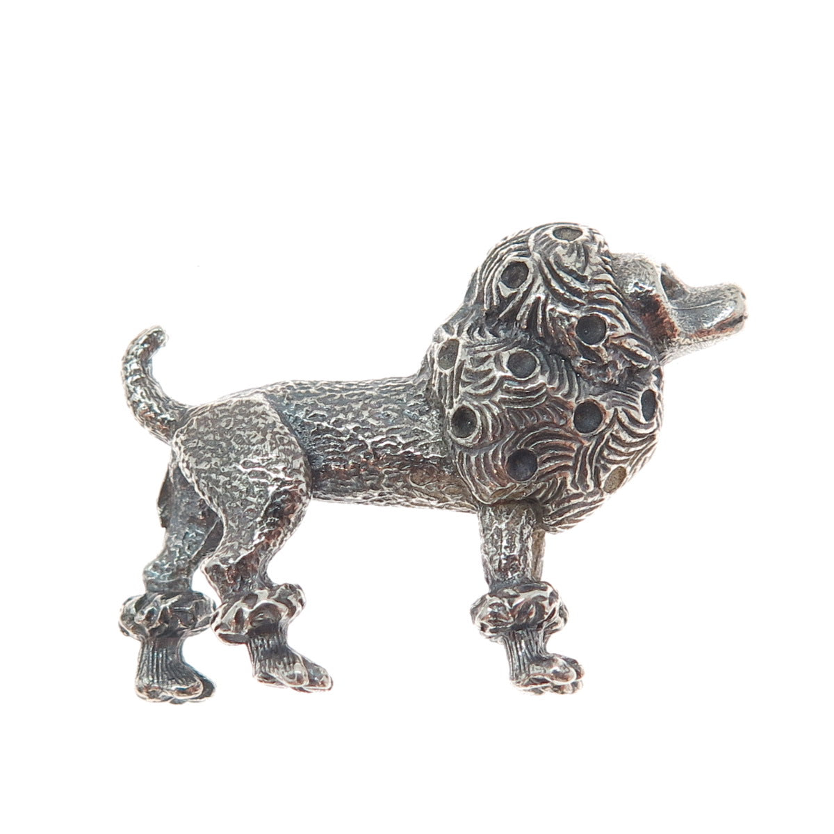925 Sterling Silver Vintage Poodle Dog Oxidized 3D Miniature