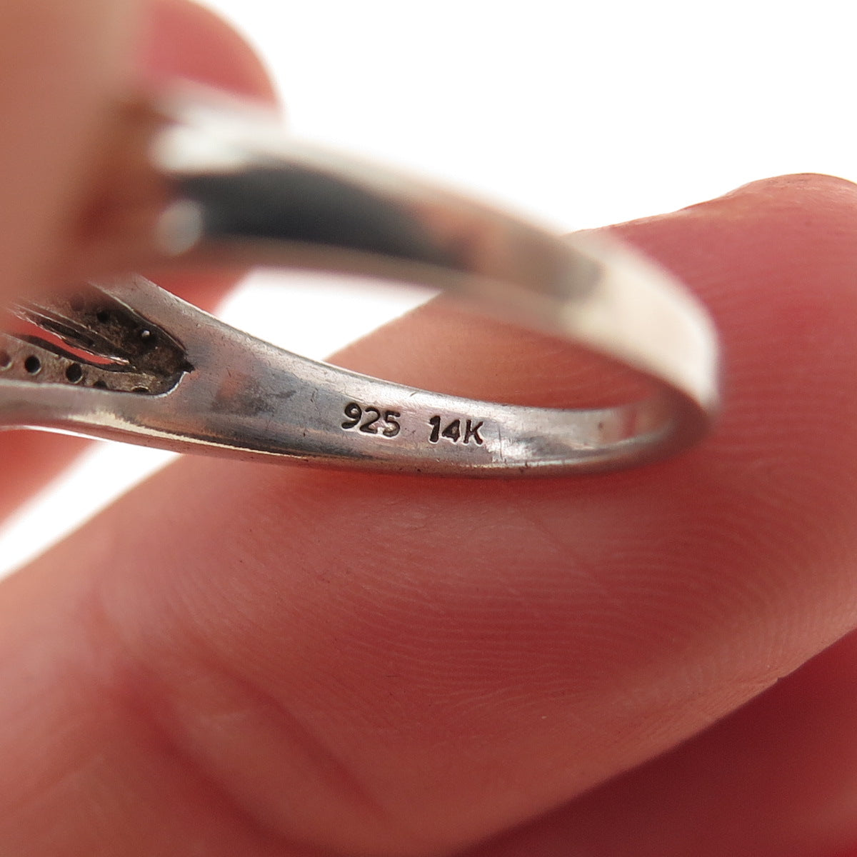 Jane Seymour 925 Sterling Silver 14K Gold Real Diamond Open Heart Ring Size 6.75