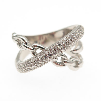 925 Sterling Silver Round-Cut C Z Crisscross Ring Size 8.25