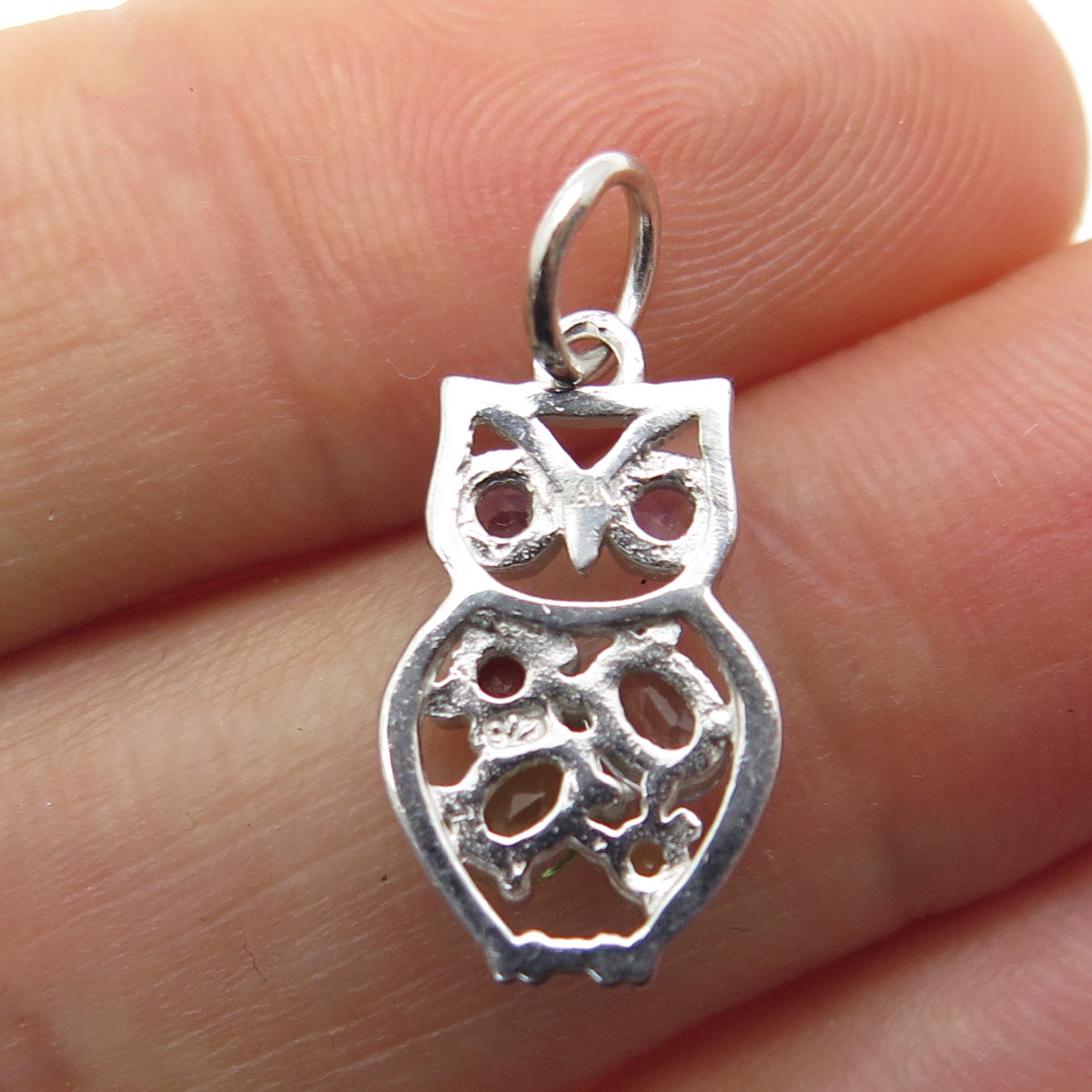 HAN 925 Sterling Silver Topaz Amethyst Peridot Citrine & Garnet Owl Mini Pendant