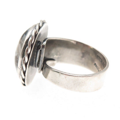 Paul Miller Sterling Silver Vintage Real Agate Modernist Oxidized Ring Size 7.25