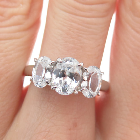 DSMK 925 Sterling Silver Oval-Cut C Z Engagement Ring Size 7.25