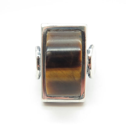 925 Sterling Silver Vintage Real Tiger Eye Gemstone Ring Size 8.25