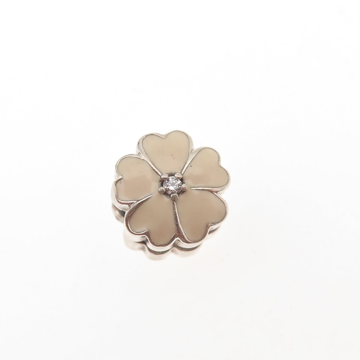 Pandora 925 Sterling Silver Enamel & C Z Primrose Floral Clip Charm