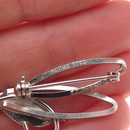 Roma 925 Sterling Silver Vintage Modernist Floral Pin Brooch