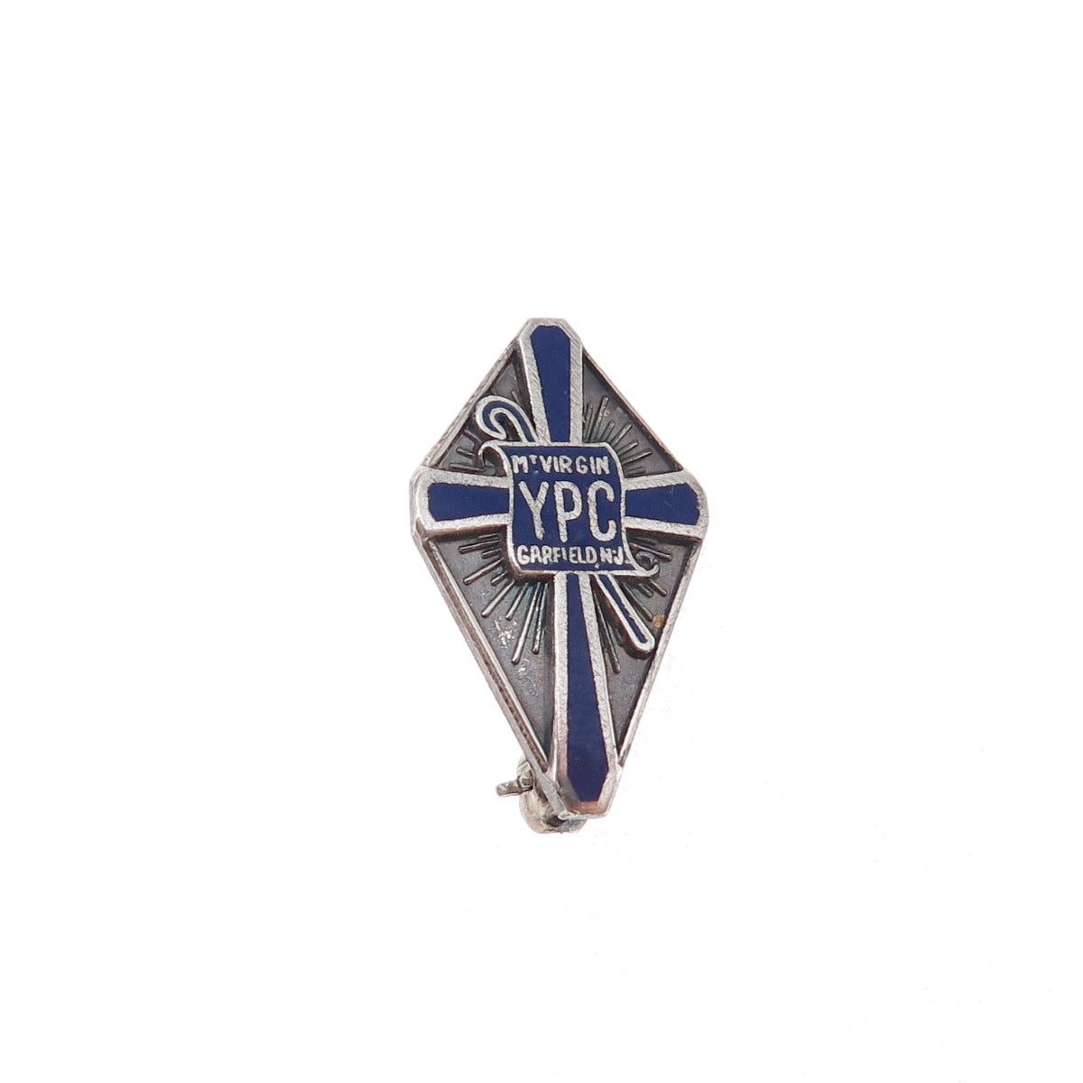 925 Sterling Silver Antique Enamel Mount Virgin Young People's Club Pin Brooch