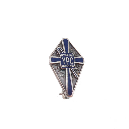 925 Sterling Silver Antique Enamel Mount Virgin Young People's Club Pin Brooch