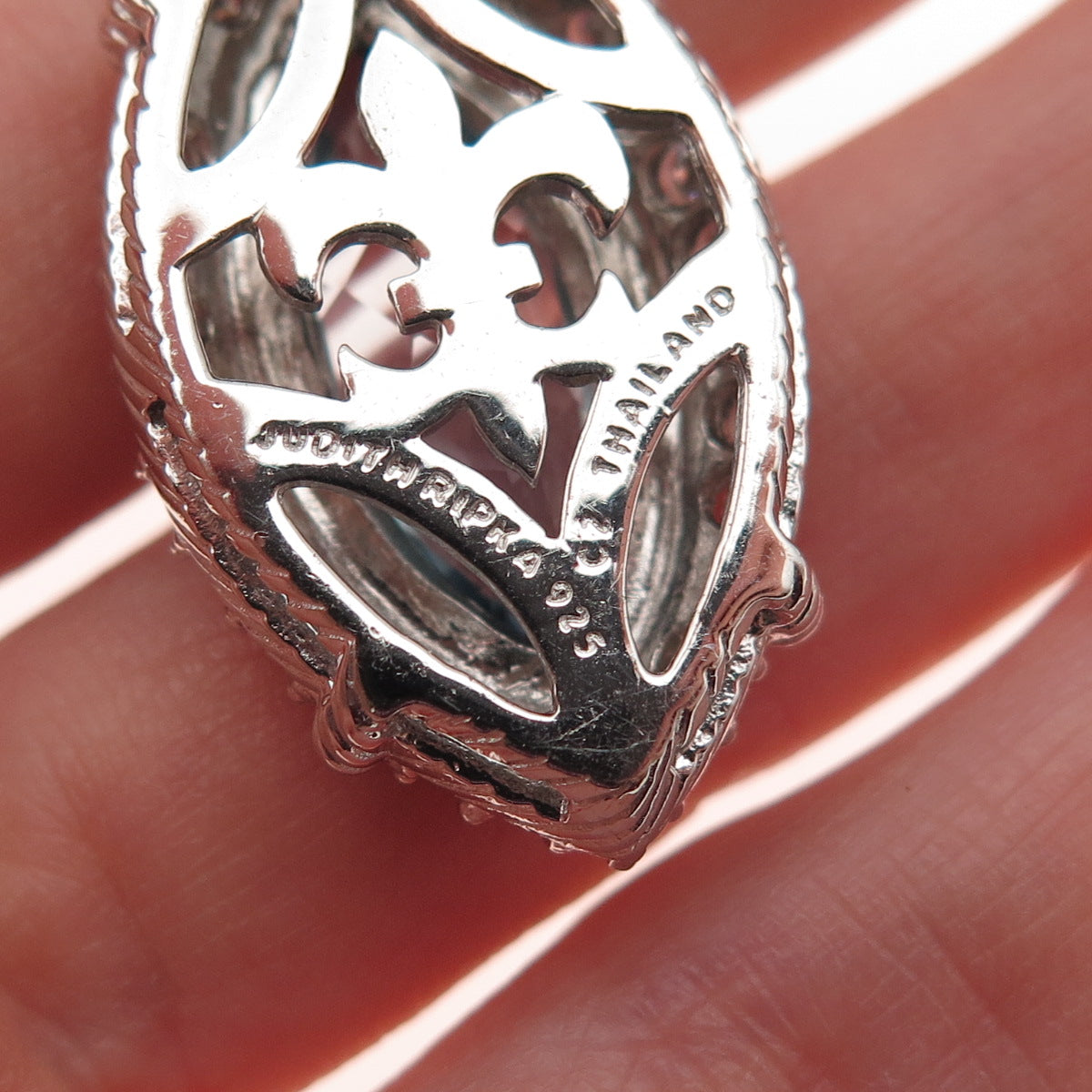 JUDITH RIPKA 925 Sterling Silver Real Marquise-Cut Blue Topaz & C Z Pendant