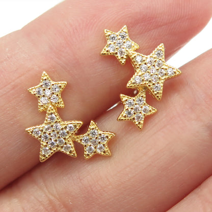 925 Sterling Silver Gold Plated Round-Cut C Z Star Earrings