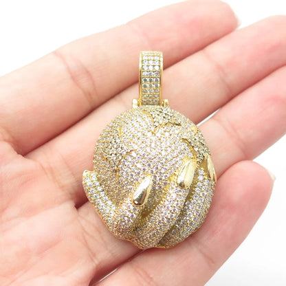 925 Sterling Silver Gold Plated C Z Globe & Flower In Hand Pendant