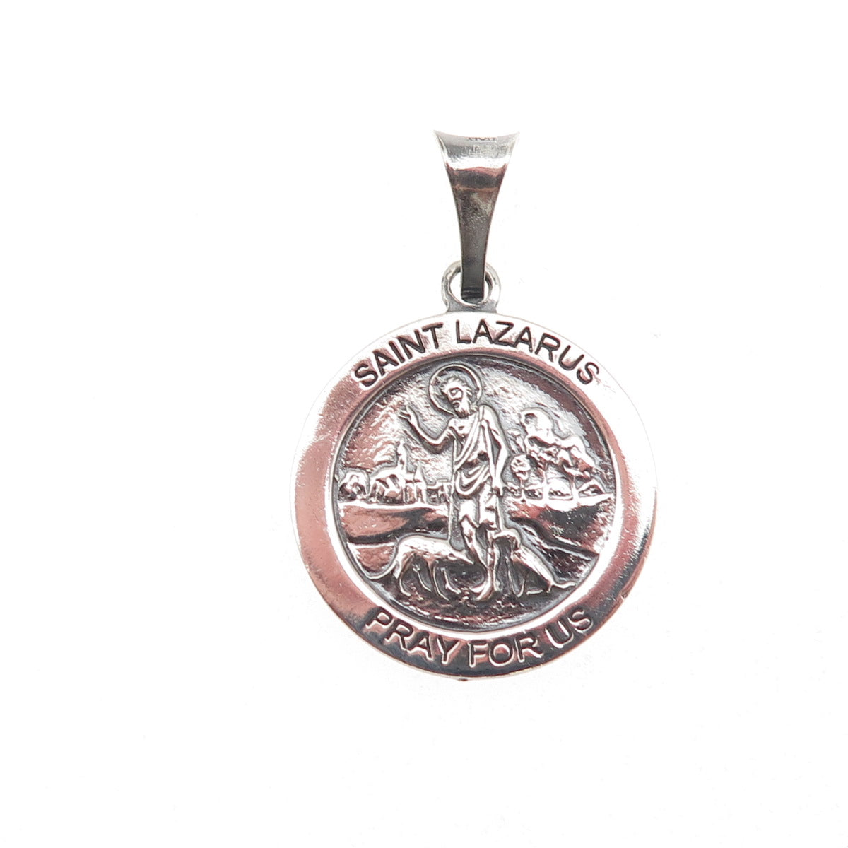 925 Sterling Silver Vintage Italy St. Lazarus Oxidized Charm Pendant