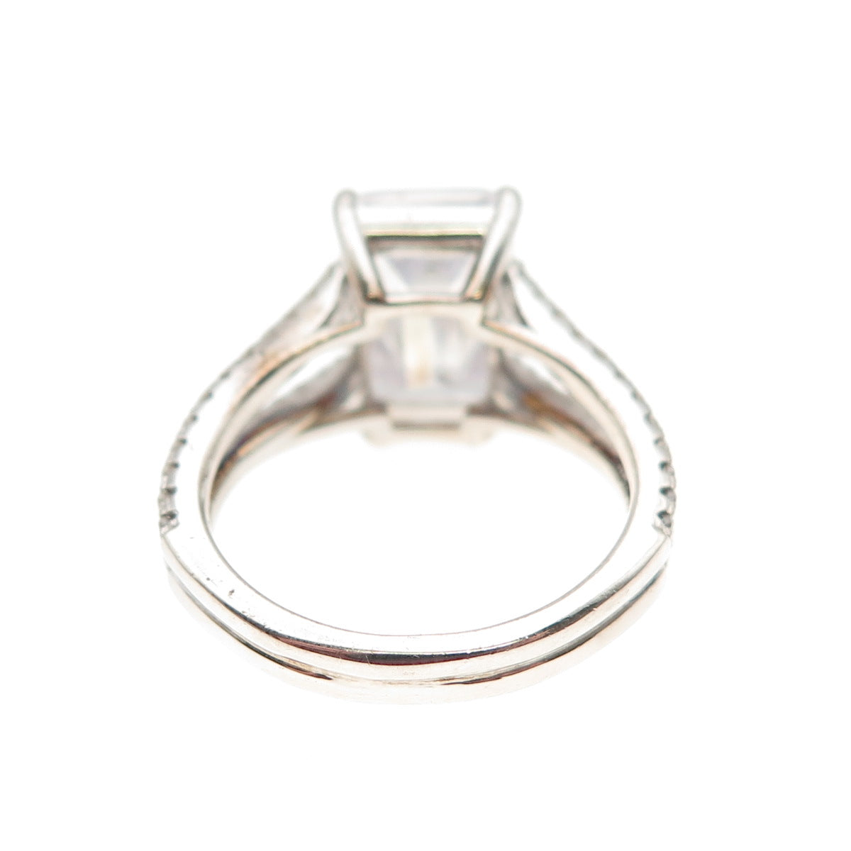 DSMK 925 Sterling Silver Emerald & Round-Cut C Z Engagement Ring Size 6.25