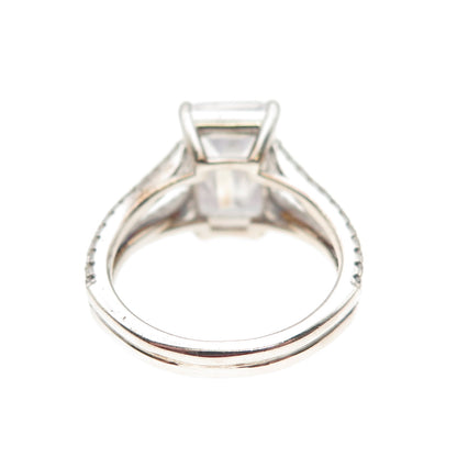 DSMK 925 Sterling Silver Emerald & Round-Cut C Z Engagement Ring Size 6.25