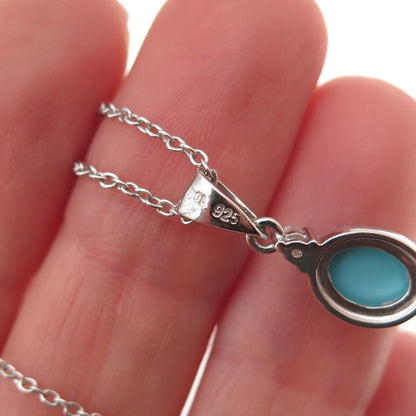 925 Sterling Silver Real Turquoise & White Topaz Cable Chain Necklace 18"